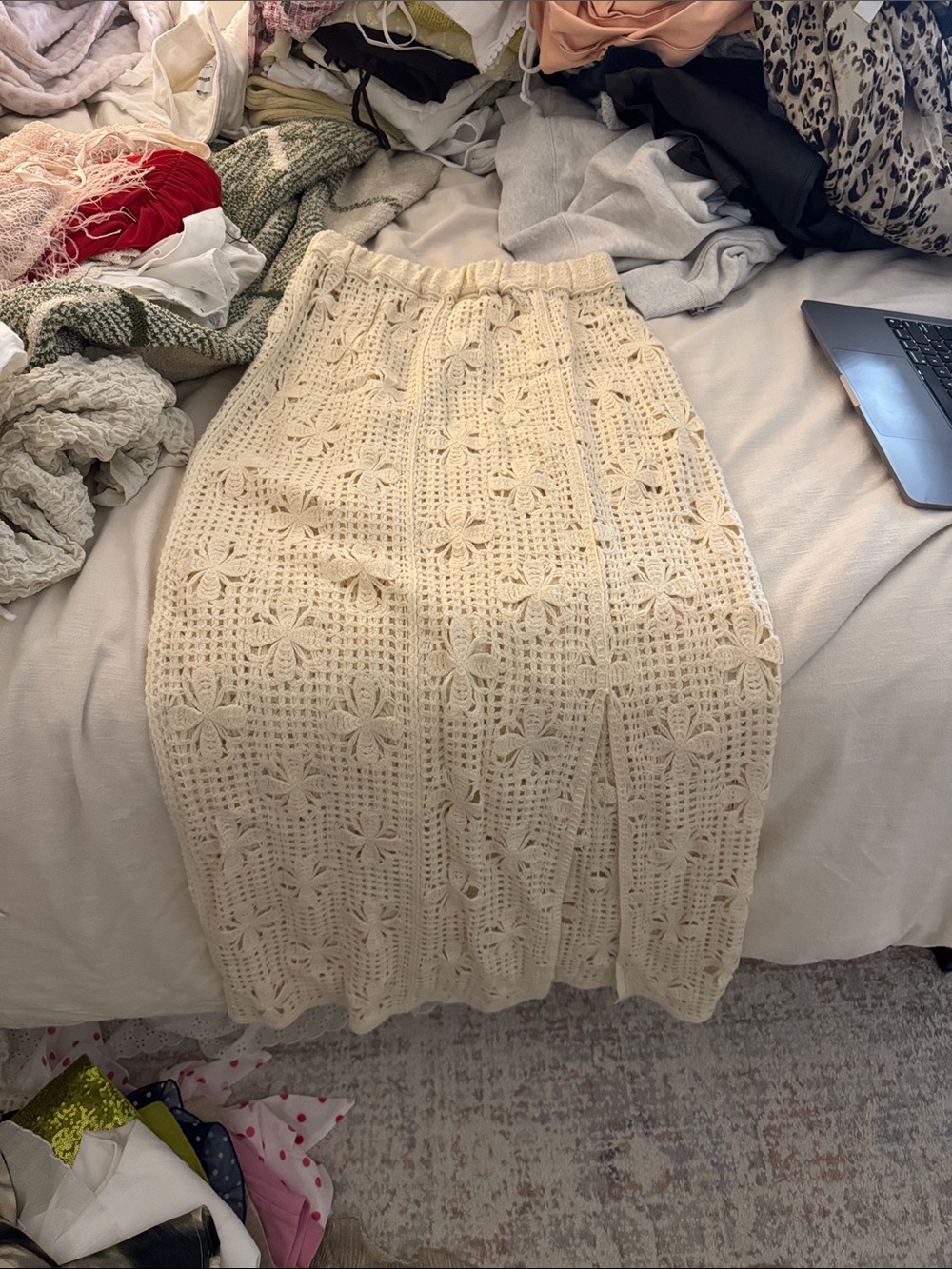 Cream Crochet Midi Skirt